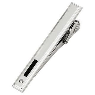 Diamond Accent Stainless Steel with Black Enamel Inlay Tie Bar   Zales