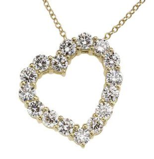 18k Yellow Gold Floating Heart Pendant (1.10 cttw, E F Color, VS1 VS2 Clarity), 16" Pendant Necklaces Jewelry