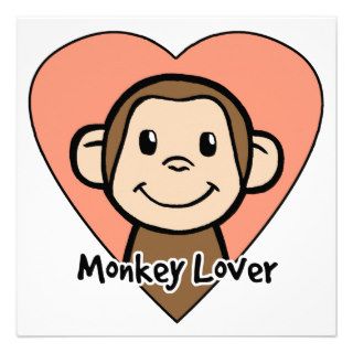 Cute Cartoon Clip Art Smile Monkey Love in Heart Personalized Announcements