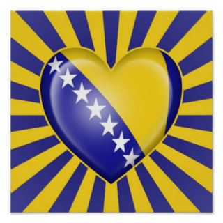 Bosnia Herzegovina Heart Flag with Star Burst Print