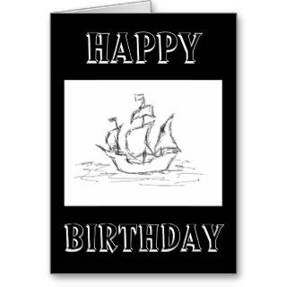 Pirate Ship Sketch Birthday Card. Nautical. Custom