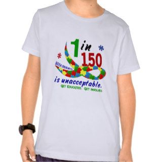 AUTISM AWARENESS 1 IN 150 IS UNACCEPTABLE TSHIRTS