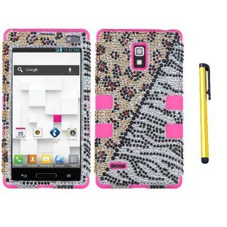 Hard Plastic Snap on Cover Fits LG P769 Optimus L9 Hottie Diamond/Electric Pink TUFF Hybrid + A Gold Color Stylus/Pen T Mobile Cell Phones & Accessories