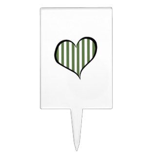 Heart, Stripes (Parallel Lines)   Green White Cake Picks