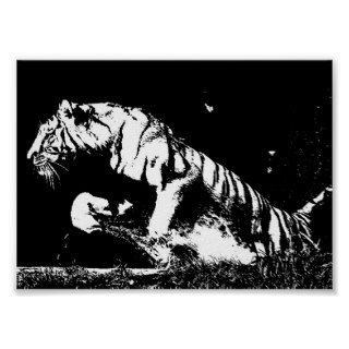 Tiger Pop Art Poster Print   Black & White