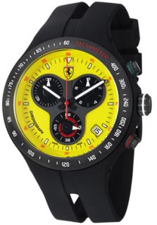 Ferrari FE06YW  Watches,Mens Jumbo 150th Anniversary Chronograph Yellow Dial Black Rubber, Sport Ferrari Quartz Watches