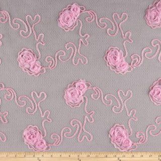 Bella Sheer Lace Rosette Pink Fabric