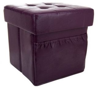 Faux Leather Tufted Ottoman w/ Side Pocket & Printed Tray by Valerie —