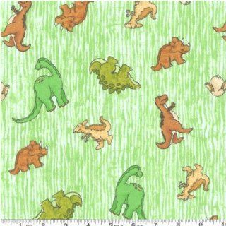 44'' Wide Flannel Dinosaurs Green Fabric By The Yard