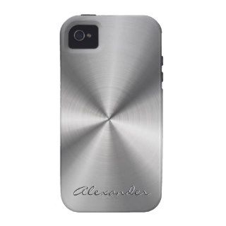 Silver Stainless Steel Metal Pattern Custom Text Case Mate iPhone 4 Covers