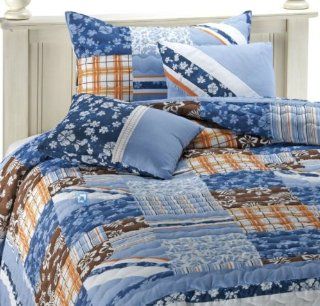 Blue Hawaiian Hibiscus Beach House Plaid Cotton 2 Piece Twin Quilt & Sham Set   Twin Bed Set Surfer