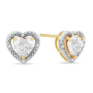 0mm Heart Shaped White Topaz and Diamond Accent Heart Frame Stud