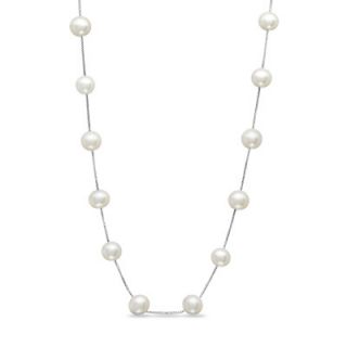 Pearl Beaded Station Necklace in 14K White Gold   17   Zales