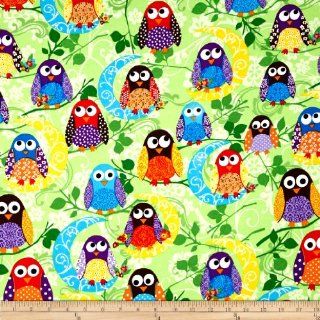 What a Hoot Flannel Large Owls Green Fabric