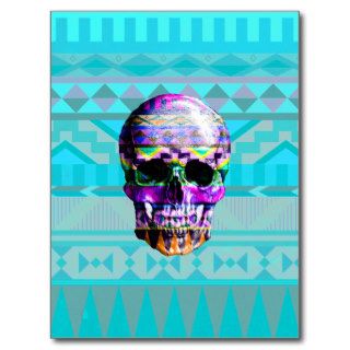 Andes Aztec Skull Teal blue tribal pattern Post Cards