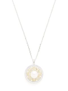 White Freshwater Pearl & CZ Filigree Disc Pendant Necklace by Tara Pearls Essentials