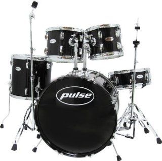 Pulse 5 Piece 22/10/12/14 Drum Set with Hardware (Black) Musical Instruments