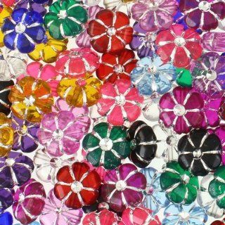 10mm Multi Colored Flower Acrylic Beads with Rhinestone