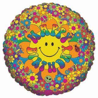 Mylar Foil Balloon 18" Round Happy Birthday Smiley Face 60's Party Groovy Toys & Games