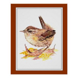 Cute Watercolor Wren Bird, Nature, Wildlife Garden Posters