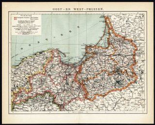 Antique Map EAST EAST WEST PRUSSIA GERMANY Winkler Prins 1905   Lithographic Prints