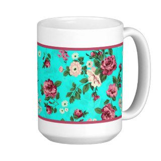 Rustic Red & White Roses Blue Green Background Mugs
