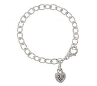 Judith Ripka Sterling 8 1/4 Country Link Bracelet with Heart Charm —