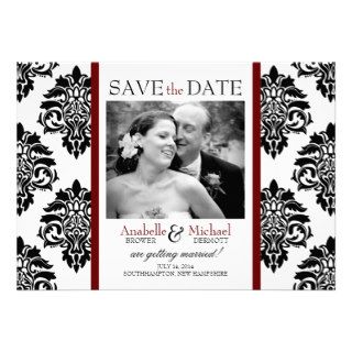 Damask Photo Save the Date Red Maroon Custom Invites