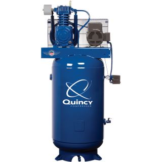 Quincy Compressor Reciprocating Air Compressor — 5 HP, 230 Volt Single Phase, 80-Gallon Vertical Tank, Model# 251CP80VCB  19 CFM   Below Air Compressors