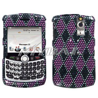 Black with Silver and Hot Pink Diamond Rhombic Plaid Pattern Design Glitter Sparkle Snap On Cover Hard Case Cell Phone Protector for BlackBerry Curve 8300 8310 8320 8330 Cell Phones & Accessories