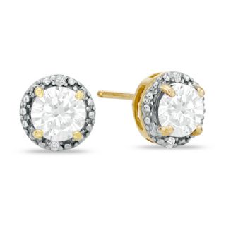 0mm White Topaz and Diamond Accent Frame Stud Earrings in 10K Gold