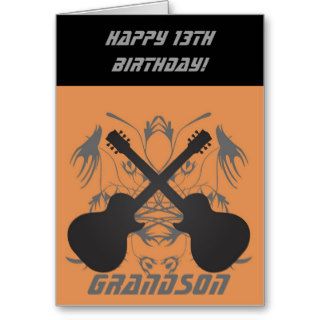 Happy 13th Birthday Grandson, Crossed Guitars Greeting Card