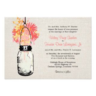 Rustic Burlap Mason Jar Wildflowers Wedding Personalized Announcements