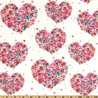 44'' Wide Michael Miller Contemporary Florals Hearts & Flowers Berry Fabric By The Yard