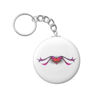 Heart with Ribbons Tattoo Design Key Chains