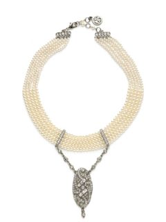 Czech Pearl Multi Strand & Swarovski Crystal Pendant Necklace by Ben Amun