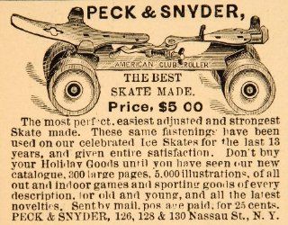 1885 Ad Peck Snyder Roller Skate Club Sporting Goods NY   Original Print Ad  