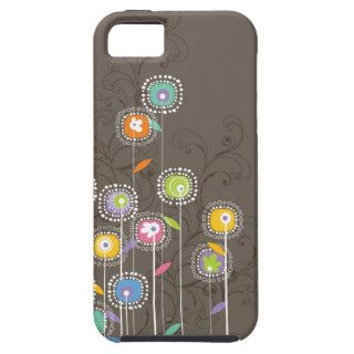Colorful Abstract Retro Flowers Brown Background iPhone 5 Covers
