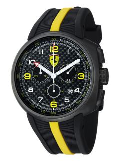Mens Stainless Steel Black and Yellow Rubber Strap Watch by Ferrari
