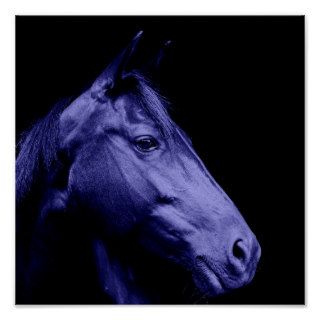 Blue Horse Silhouette Poster Print
