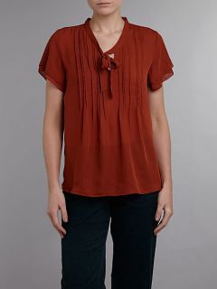 Lands End Womens regular georgette bow front blouse Brown