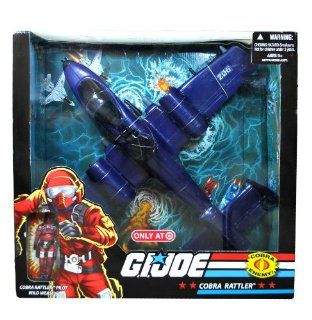 Hasbro Year 2008 G.I. Joe Exclusive Deluxe Action Figure Vehicle Set   COBRA Fighter Jet RATTLER (Dim 16" x 18" x 5") with Removable Missiles, Fold Up Landing Gear, Removable Bombs and Opening Canopy Plus 4 Inch Tall Pilot Figure "Wild