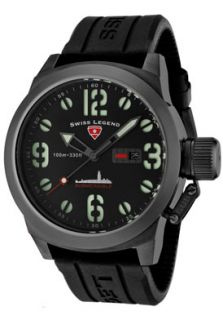 Swiss Legend 10543 GM 01  Watches,Mens Submersible Black Dial Gunmetal IP Case Black Silicone, Casual Swiss Legend Quartz Watches