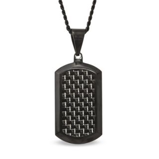 Carbon Fiber Dog Tag Pendant in Black Ion Plated Stainless Steel   24