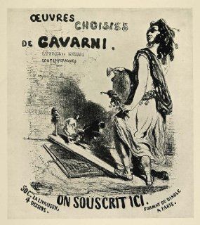 1924 Print Woman Drum Oeuvres Paul Gavarni Mini Poster   Original Halftone Print  