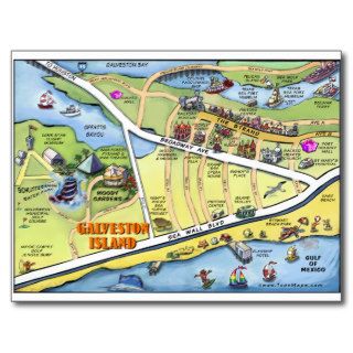 Galveston Texas Cartoon Map Postcards