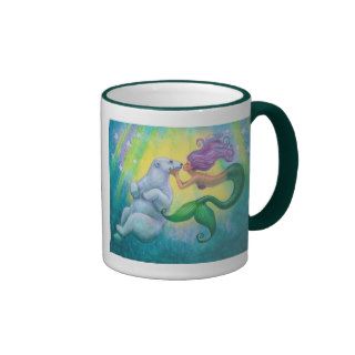 Funny Fantasy Mermaid Polar Bear Kiss Coffee Mug