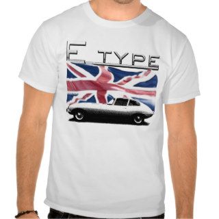 E type Jaguar on UK flag Background T shirts