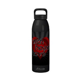 Faith Hope Love Black/Red Heart Water Bottle