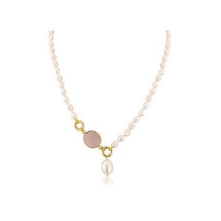 st lucia rose quartz and pearl drop necklace by argent of london